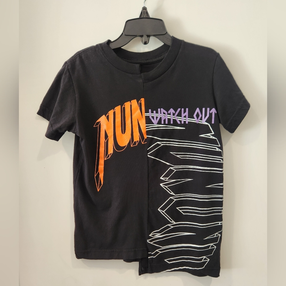 NWT Nununu Unbalanced Watch Out T-Shirt Black Sz 4-5 Graphic Tee Nordstrom